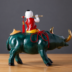 Handcrafted Boy Riding Ox statue symbolizing prosperity, success, abundance, and peaceful home décor