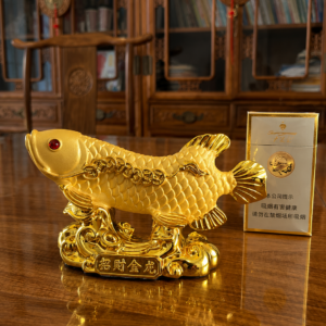 Handcrafted Golden Arowana Feng Shui statue symbolizing wealth, business success, team harmony, and prosperity