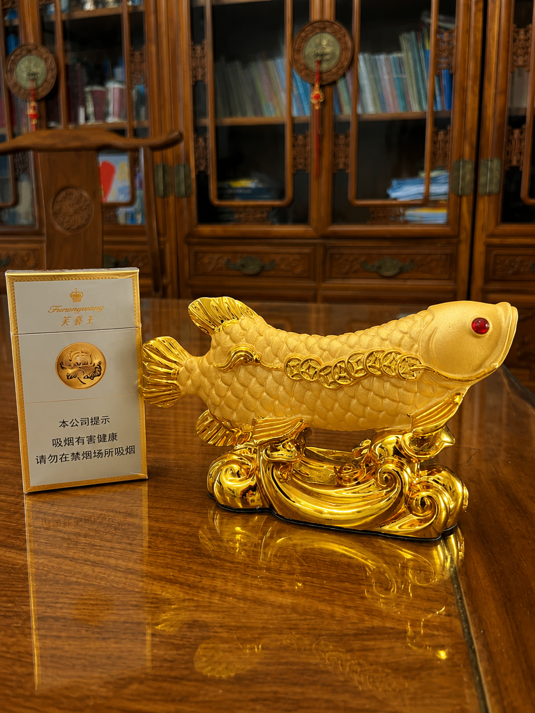 Golden Arowana Statue Handcrafted Golden Arowana Feng Shui statue symbolizing wealth, business success, team harmony, and prosperity