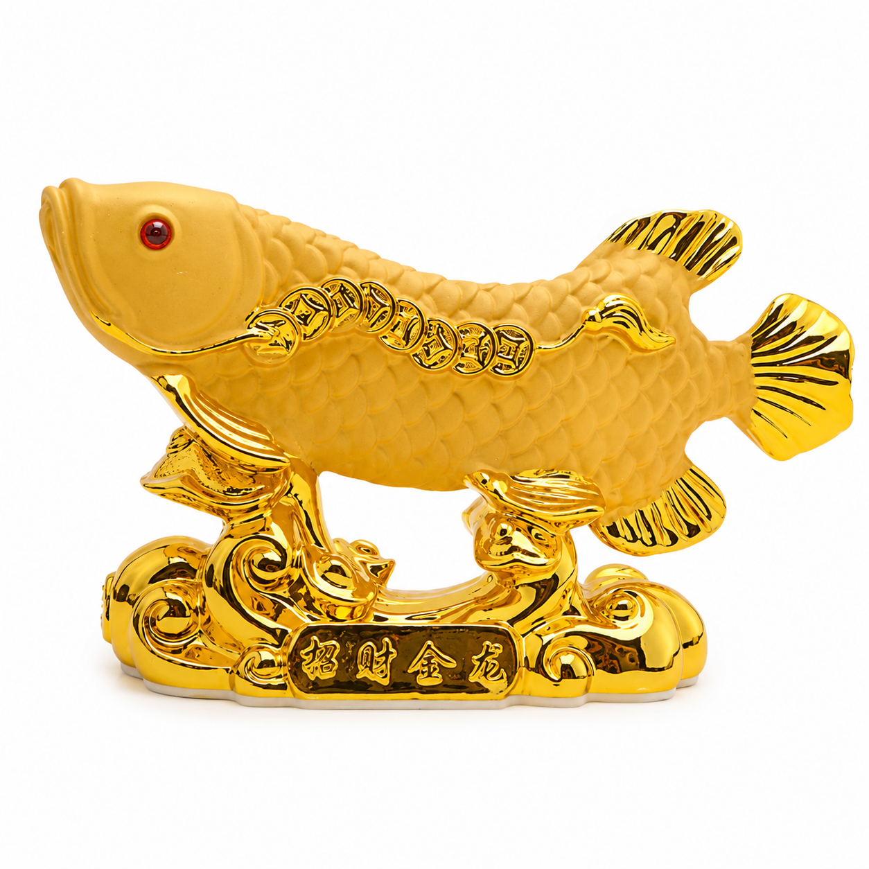 Golden Arowana Statue Handcrafted Golden Arowana Feng Shui statue symbolizing wealth, business success, team harmony, and prosperity