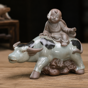 Handcrafted Boy Riding Ox statue symbolizing peace, prosperity, diligence, and harmonious living