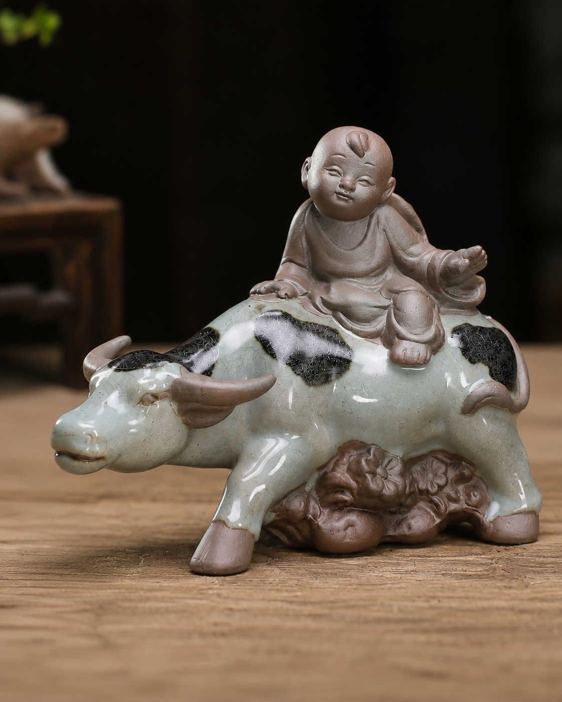 Boy Riding Ox Statue Handcrafted Boy Riding Ox statue symbolizing peace, prosperity, diligence, and harmonious living