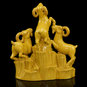 Handcrafted Three Rams Feng Shui statue symbolizing prosperity, career success, harmony, and good fortune
