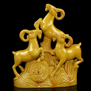 Handcrafted Three Rams Feng Shui statue symbolizing prosperity, career success, harmony, and good fortune