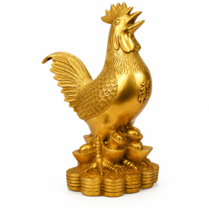 Handcrafted golden rooster Feng Shui statue symbolizing prosperity, career success, protection, and elegant home décor