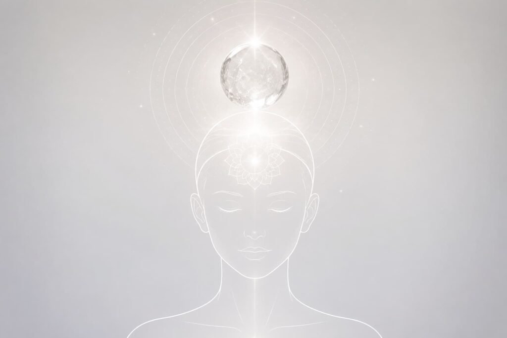 Clear quartz vibrates with human crown chakra to relieve brain fog and chaotic thinking