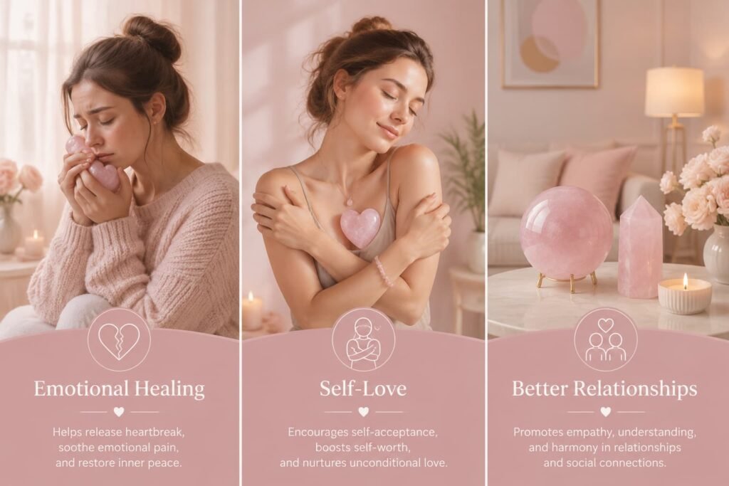 Three core healing benefits of rose quartz: trauma repair, self-love improvement and harmonious relationships