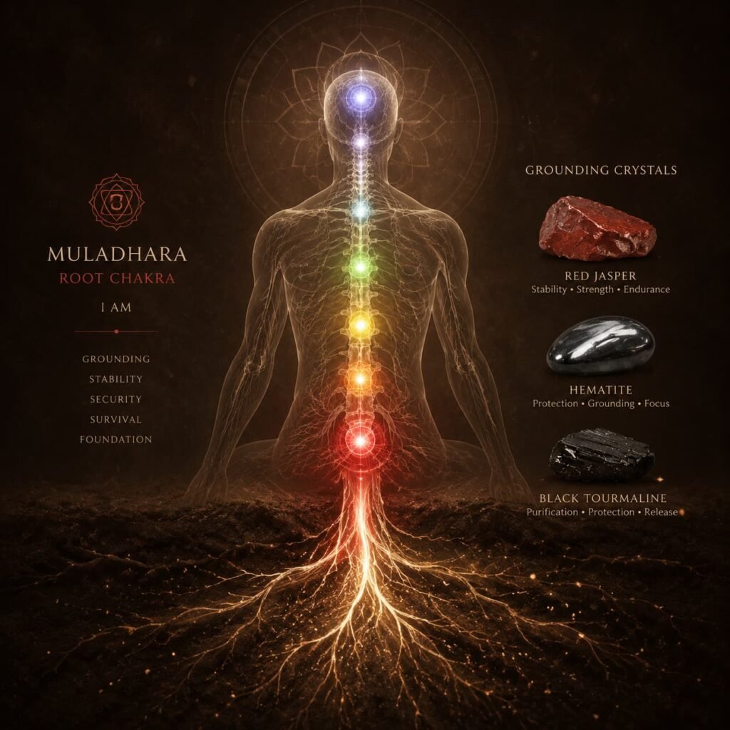 Muladhara root chakra basic knowledge earth energy principle crystal grounding mechanism | daomind.ai