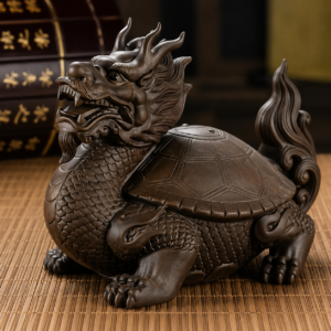 Handcrafted bronze Dragon Turtle Feng Shui statue for wealth, career success, longevity, home protection, and positive energy