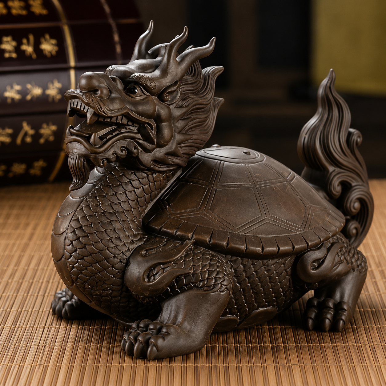 Bronze Dragon Turtle Handcrafted bronze Dragon Turtle Feng Shui statue for wealth, career success, longevity, home protection, and positive energy