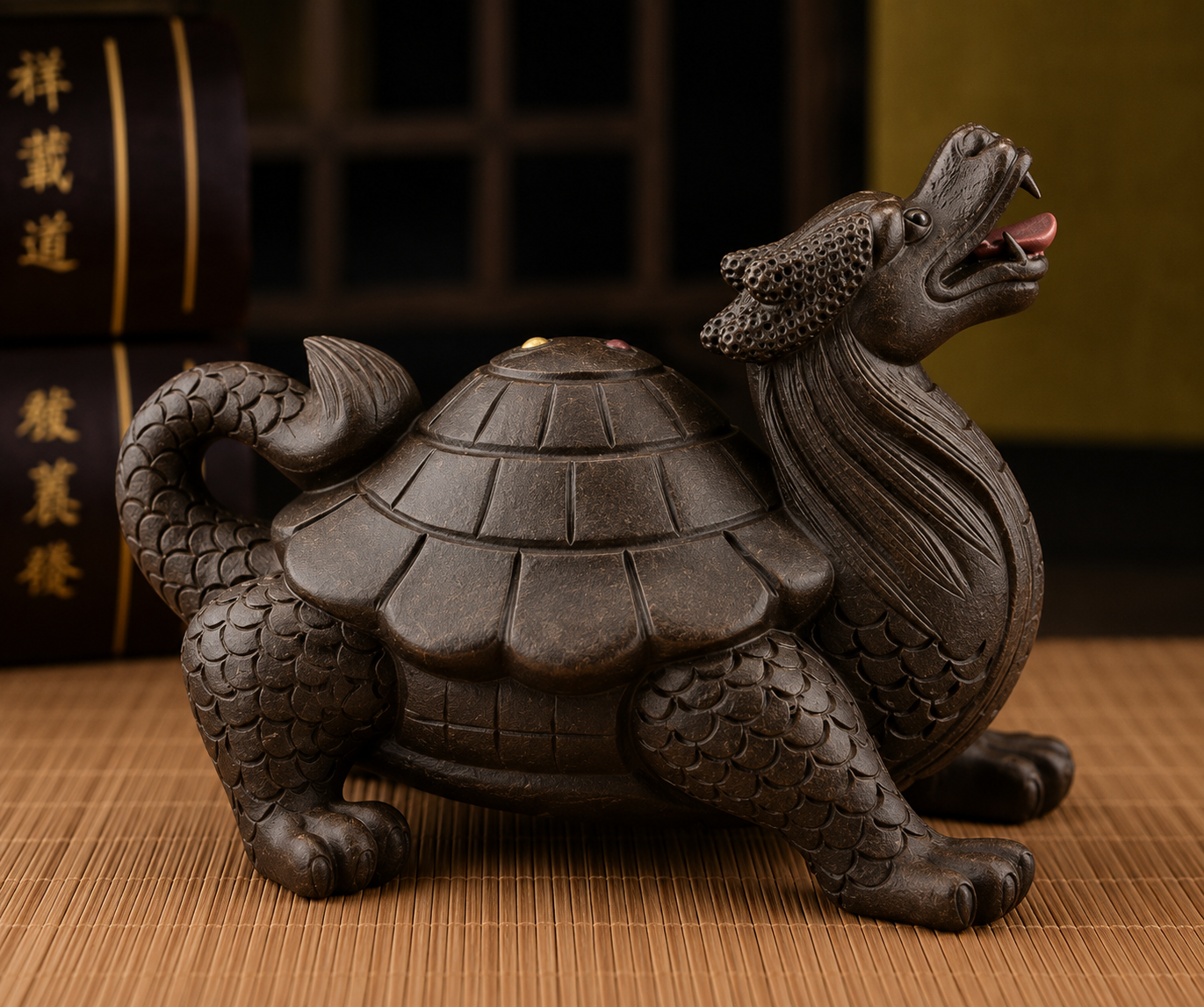 Bronze Dragon Turtle Handcrafted bronze Dragon Turtle Feng Shui statue for wealth, career success, longevity, home protection, and positive energy