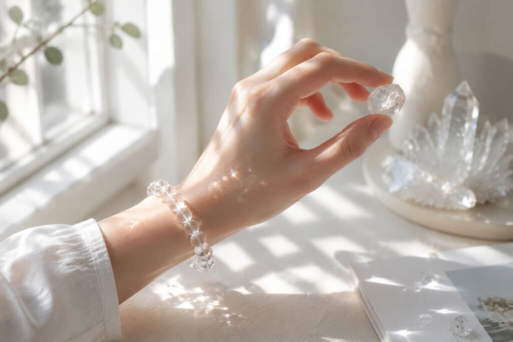 Correct ways to wear clear quartz bracelet on left hand for all-day mental clarity