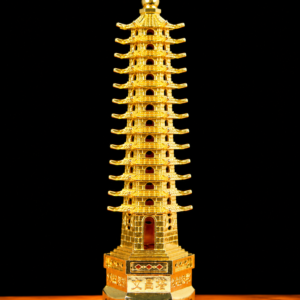 Handcrafted brass Wen Chang Pagoda Feng Shui ornament with thirteen-tier traditional Chinese pagoda design for study, office, and home décor.