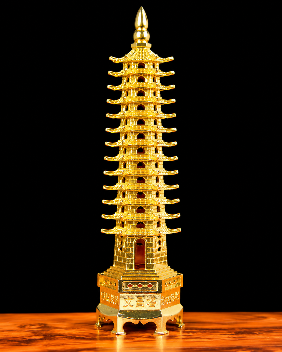Wen Chang Pagoda Handcrafted brass Wen Chang Pagoda Feng Shui ornament with thirteen-tier traditional Chinese pagoda design for study, office, and home décor.