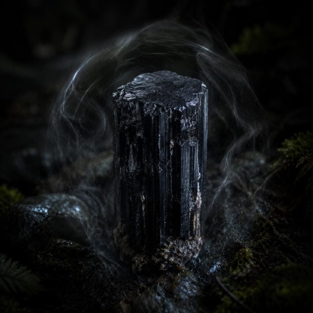 Raw black tourmaline crystal forms solid dark energy shield, block external information interference and cut passive overthinking consumption