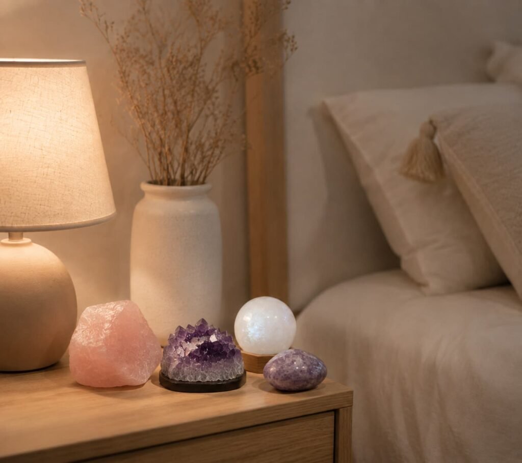 safe crystals for nightstand placement, gentle bedside healing crystals for better sleep quality