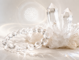 Clear quartz raw cluster and bracelet for crown chakra purification, focus improvement and home aura cleansing