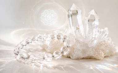Clear quartz raw cluster and bracelet for crown chakra purification, focus improvement and home aura cleansing