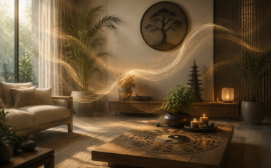 Feng Shui Living Room with Yin Yang Energy Flow and Spiritual Home Interior Design